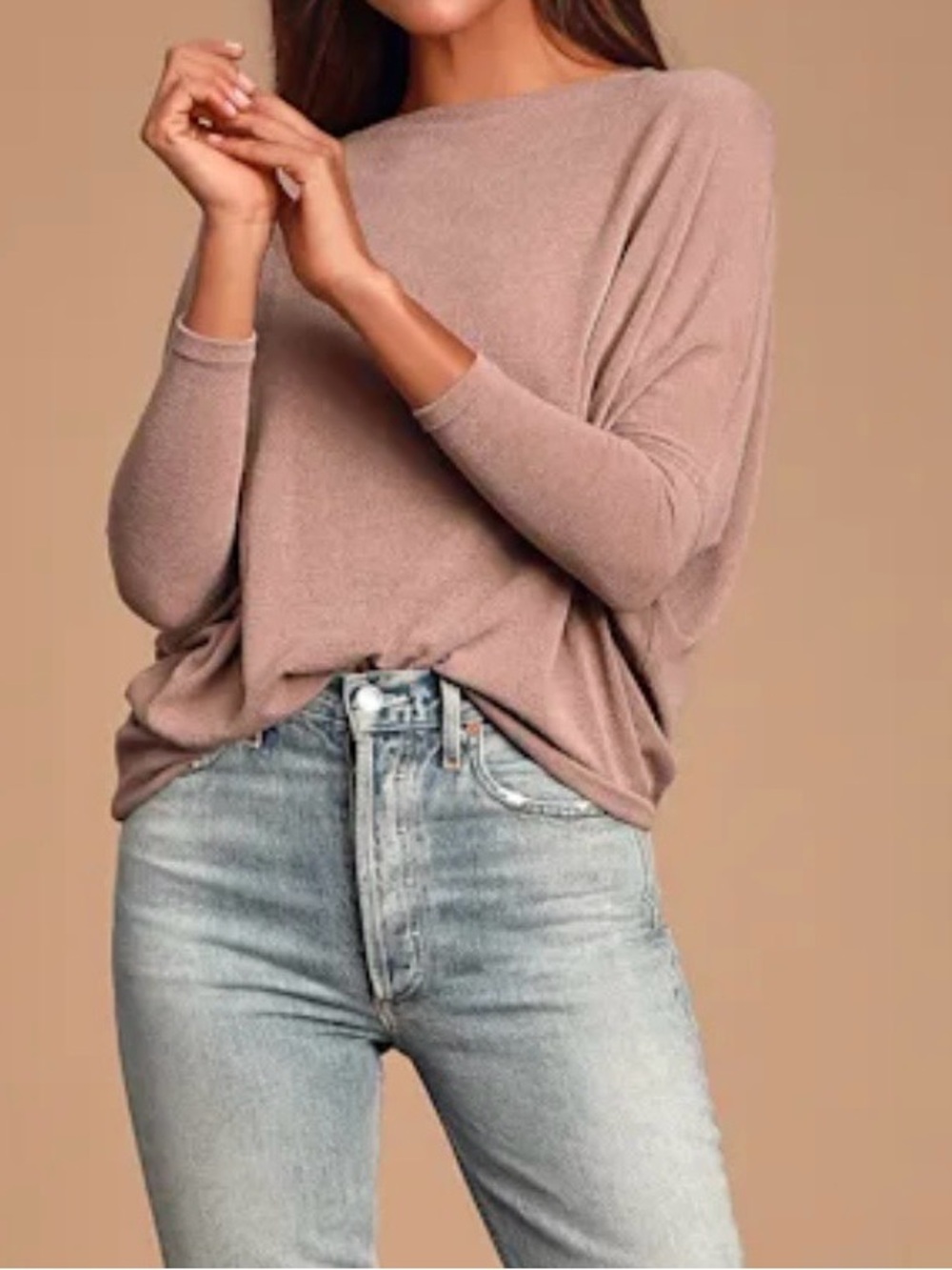 Lulus Basics Verla Rusty Rose Dolman Sleeve Oversized Sweater Top Boho Feminine